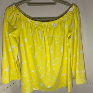 Mahi Gold Yellow & White Print Off the Shoulder Top Resort Sz XS Coastal Resort